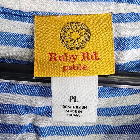 Womens Petite Ruby Rd. Blue & White Striped Blouse Top Rolled Tab Sleeve Size PL - Picture 5 of 9